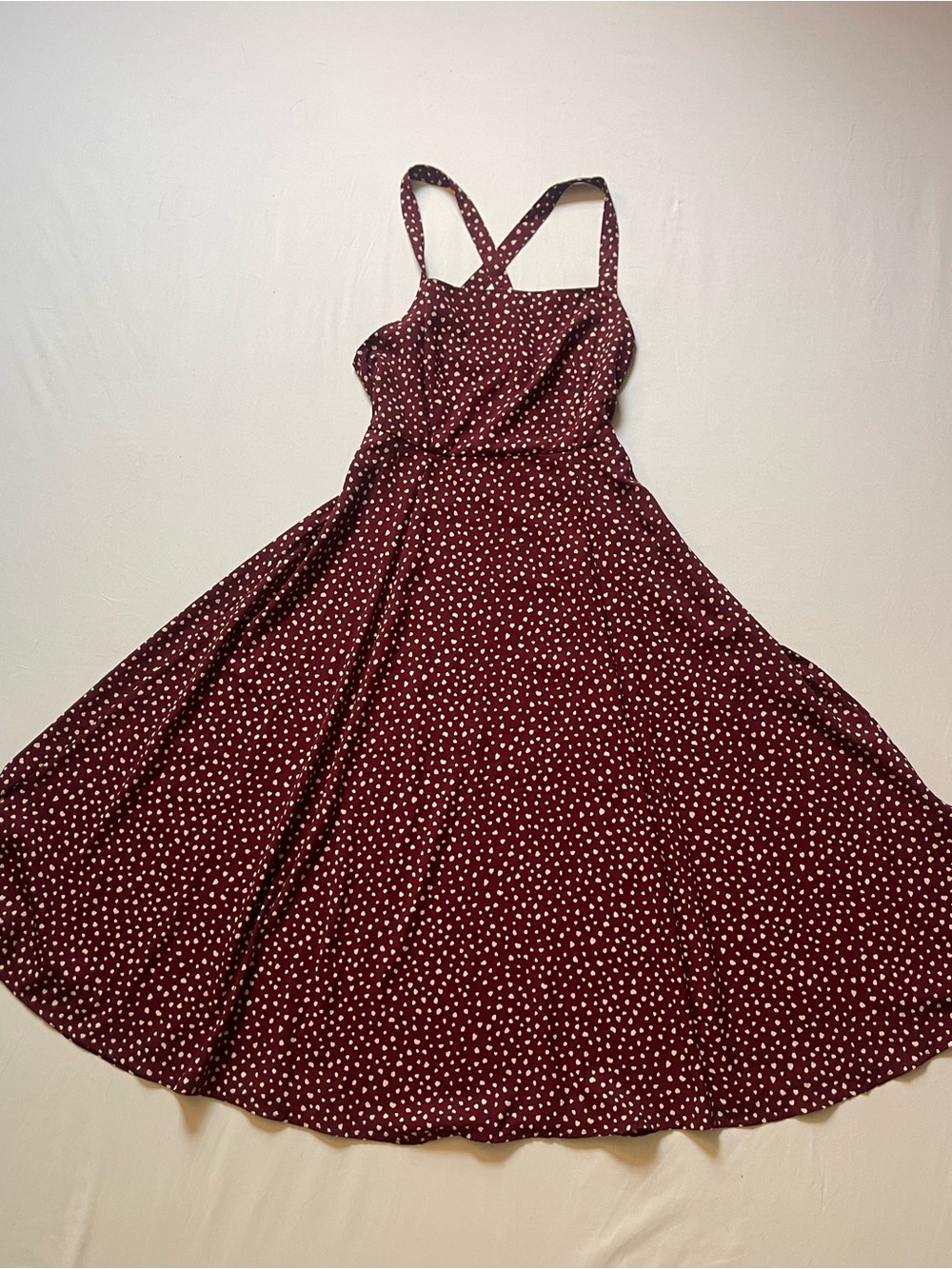 Kimchi Blue Burgundy Polka Dot Midi Dress - Picture 2 of 12